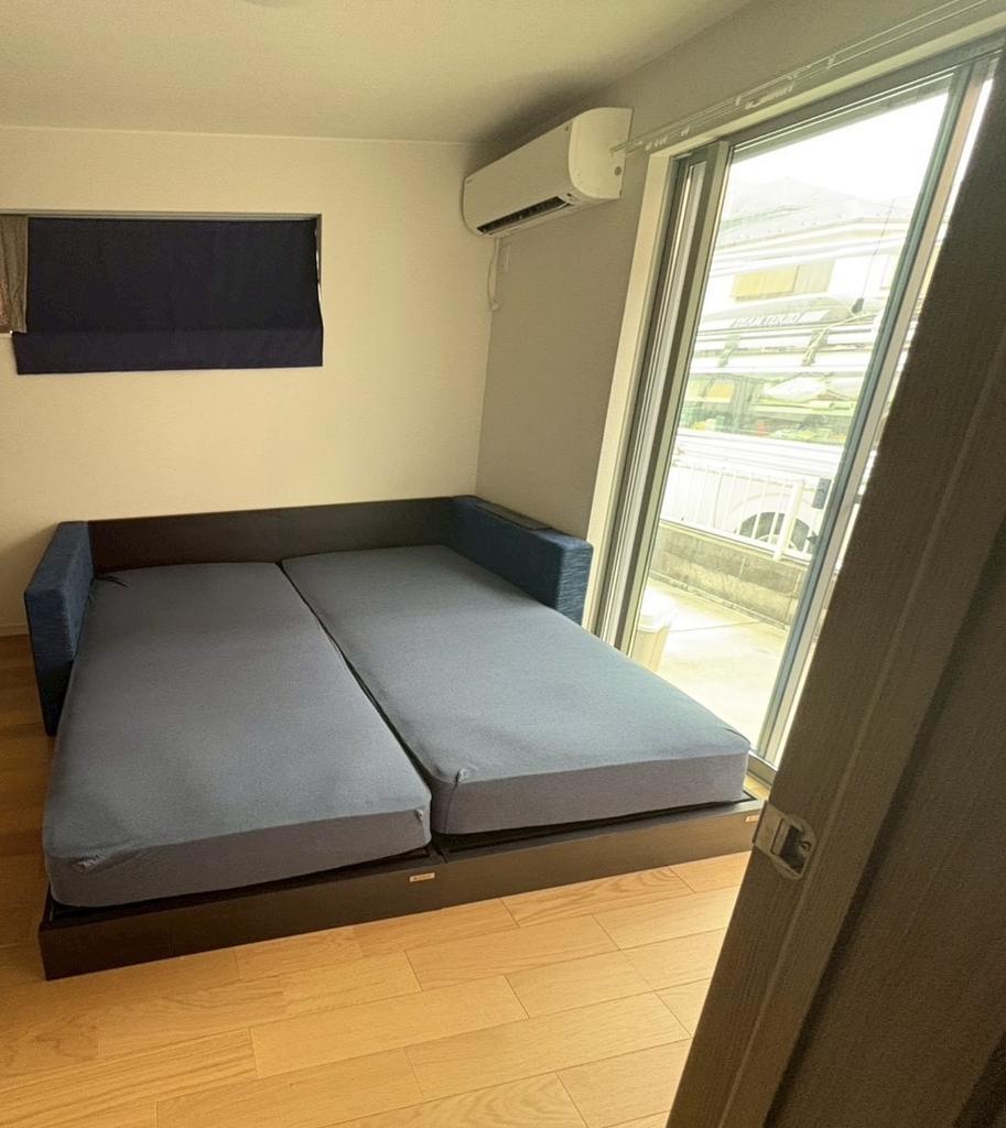 シングルフロアベッド2台セット+クッションキャビネット2個(グレー